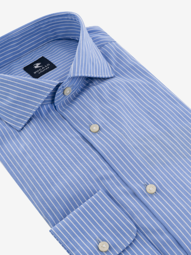 Immagine di Camicia righe fondo azzurro in puro cotone
