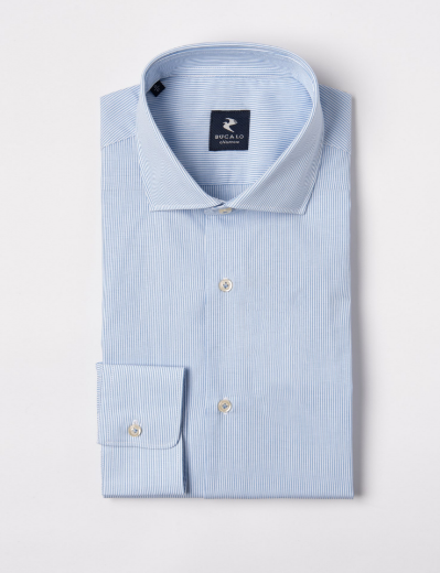 Picture of SMALL STRIPED SEMI-FRENCH COLLAR SHIRT IN PURE COTTON